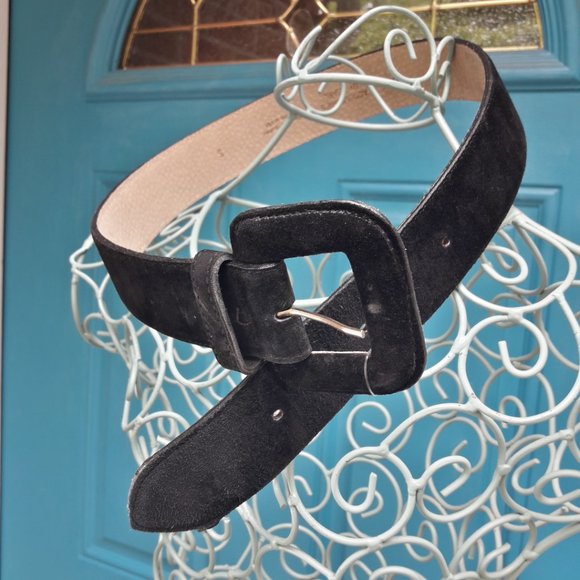 Suede Belt Genuine Leather Black Suede Covered Belt Buckle Size S - Picture 12 of 15